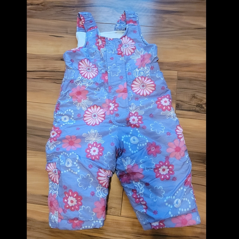 L.L. Bean Outerwear Baby Snowpants 6-12 months. Purple with pink floral print